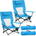 Joyfair 2 Pack Beach Chair Camping Chairs Set(High Back) Heavy Duty Folding Low Lawn Camp Chair for Adults for Outdoor Sport Fishing Armrest Chair with Portable Bag Pillow Cup Holder (Blue)