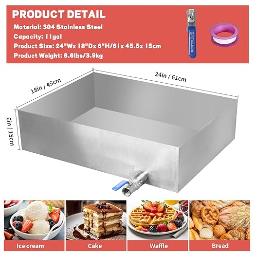Maple Syrup Evaporator Pan 304 Stainless Steel Maple Syrup Evaporator with Valve and Thermometer 11Gal Feed Pan for Boiling Maple Syrup 24 x 18 x 6 Inch Maple Syrup Making Supplies for Home
