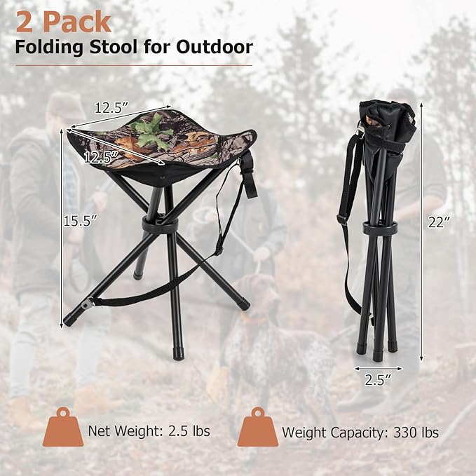 LDAILY 2 Pack Camo Hunting Stools Sturdy Metal Frame Lightweight Portable 15.5 Seat Height 330lbs Capacity Square-Shaped Cushion Ideal for Hunting Fishing Camping