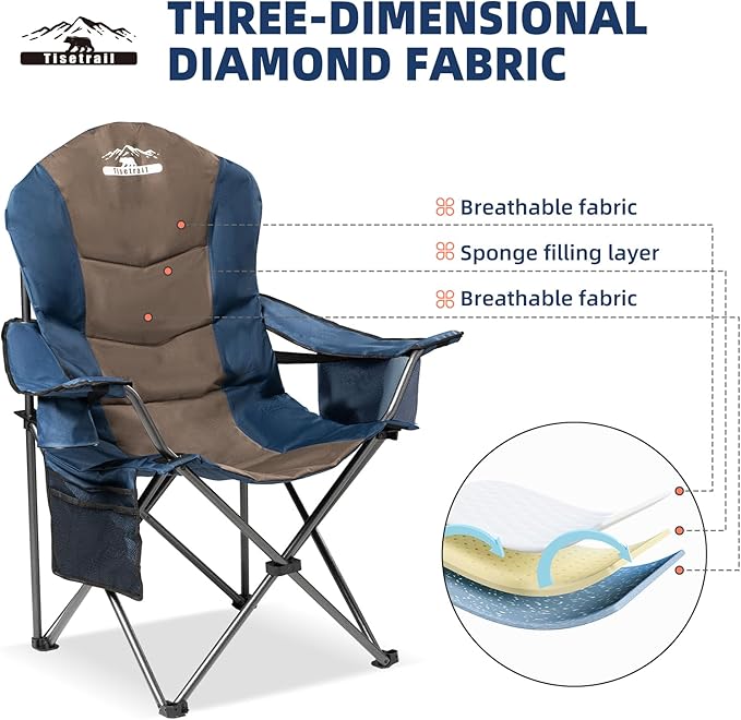 2 Pack Folding Camping Chairs Set of 2 for Adults High Back Padded Lawn Chairs Portable Outdoor Camp Chairs 400lbs CapacityBlue &amp Brown