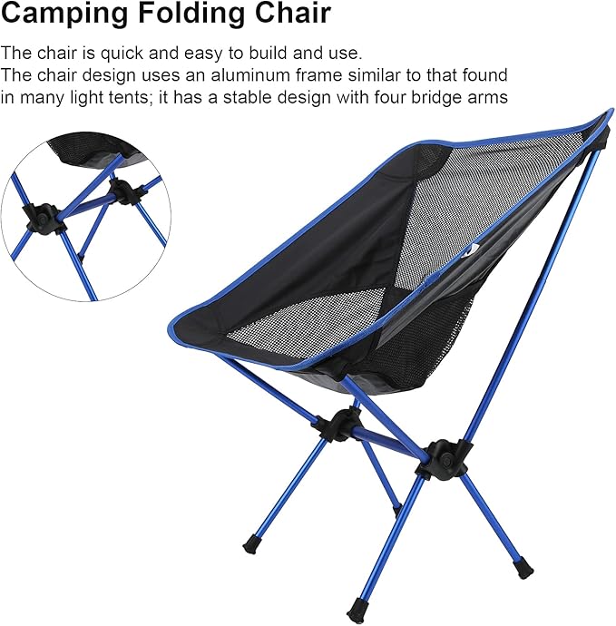 Camping Chair Fishing Chair Portable Folding Chair with Storage Bag for Adults Aluminum Frame Lightweight 150KG Capacity for Camping BBQ Hiking Beach Lawn