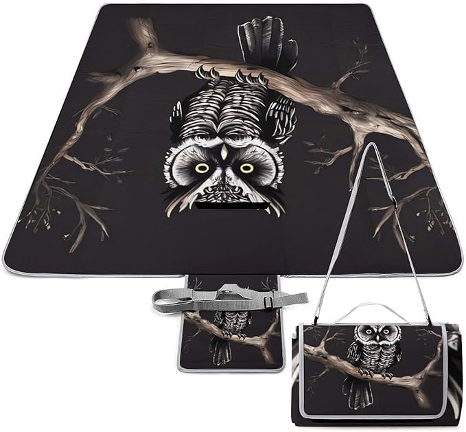 Late Night Owl Beach BlanketPortable Waterproof Picnic Blanket58.3''x 58.3'' Extra Large Picnic Mat for BeachCamping Grass Lawn Park Accessorie for Festival BBQ