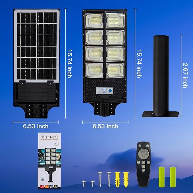 Solar Street Lights Outdoor IP67 Waterproof with Motion Sensor Remote and Auto Dusk to Dawn | Bright 6500K LED Solar Powered for Patio Garden Garage Courtyard &amp Parking Lot