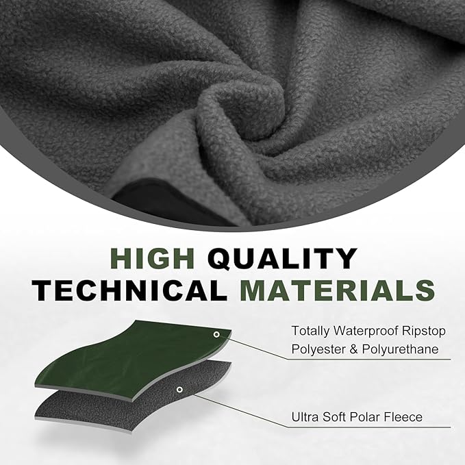Fleece Waterproof Outdoor Blanket - Windproof Stadium Blanket for Camping Picnics and Sports Stay Dry and Comfortable 80x 58(Green)