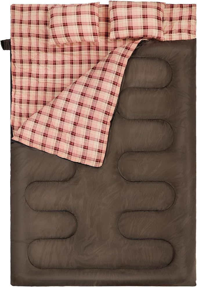 REDCAMP Cotton Double Sleeping Bag for Adults 2 Person Cold Weather Queen Size Flannel Sleeping Bags for Camping Black/Navy Blue