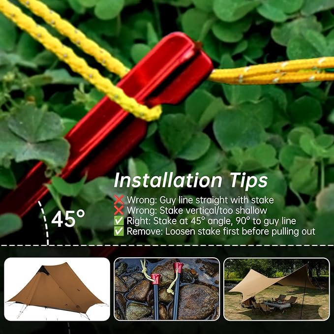 10 Pack Camp Tent Stakes 6/7.9 Inch Non-Rust Ground Stakes Hollow Aluminum Canopy Anchors Ultralight Tent Spikes Used on Rocks Ideal for Camping Trampolines Sheds Backyard Swing Sets
