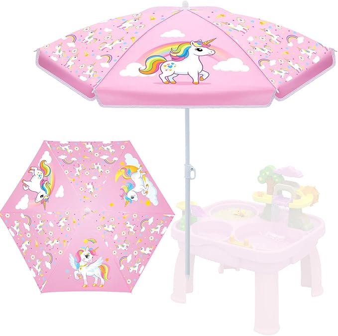 Sweetude Water Table Umbrella (Table Not Included) Kids Seaside Beach Umbrella Picnic Canopy for Summer Toddlers Sand Beach Camping Garden Outdoor Pool Shade Party Supply(Unicorn Theme)
