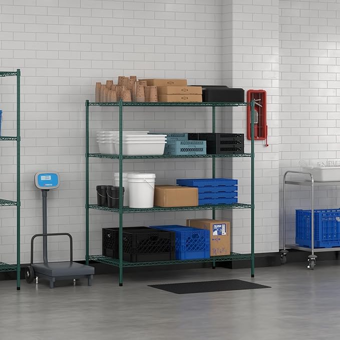 Commercial NSF Listed Green Epoxy Stationary Wire Shelving Kit 30 x 54 x 64 with 4 Shelves Perfect for Warehouse Walk-in Refrigerator Freezer Grocery Store Restaurant Dishroom