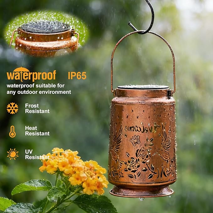 Solar Lanterns Outdoor Waterproof Hummingbird Butterfly Garden Decor Gifts for Women Mom Grandma Hanging Solar Lights Metal Solar Decoration Outside for Yard Patio Backyard Porch