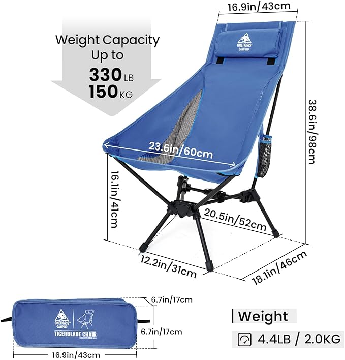 ONETIGRIS Tigerblade High Back Camping Chair with Pillow Design Comfortable Widened Seat Folding Chair