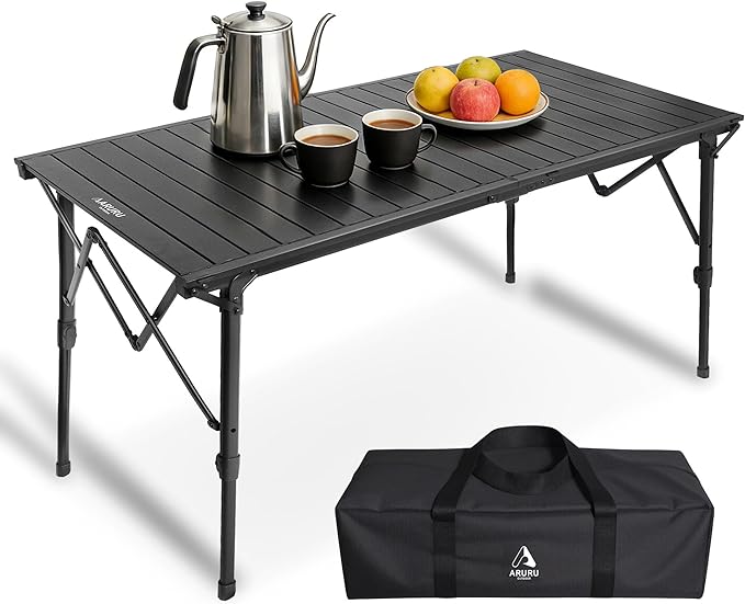 50 Large Folding Camping Table with Adjustable Hight Legs for 2-6 People - Heavy Duty Foldable Camp Table with Roll-Up Aluminum Picnic Table Portable Outdoor Table for CookingBeachBBQParty