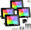 MOSFiATA 4 Pack 100W RGB LED Flood Lights 12000LM Color Changing Smart Floodlight with Remote Waterproof DIY Uplights for PartyGardenHalloween Outdoor Decr