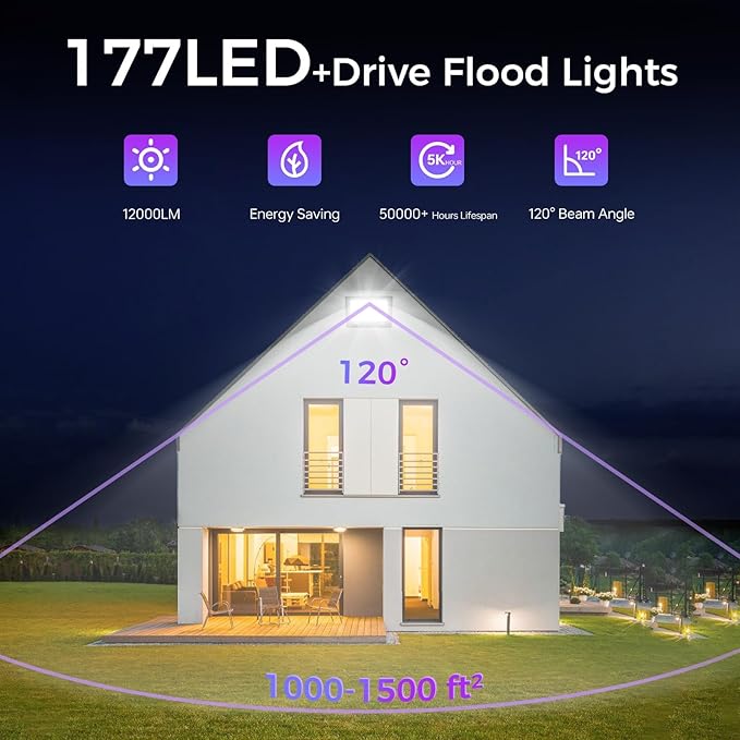 4 Pack 100W LED Flood Light Outdoor with Plug IP66 Waterproof Exterior Security Floolights 12000LM Super Bright LED Work Light 5000K Daylight White Floodlights for Yard Stadium Patio Playground