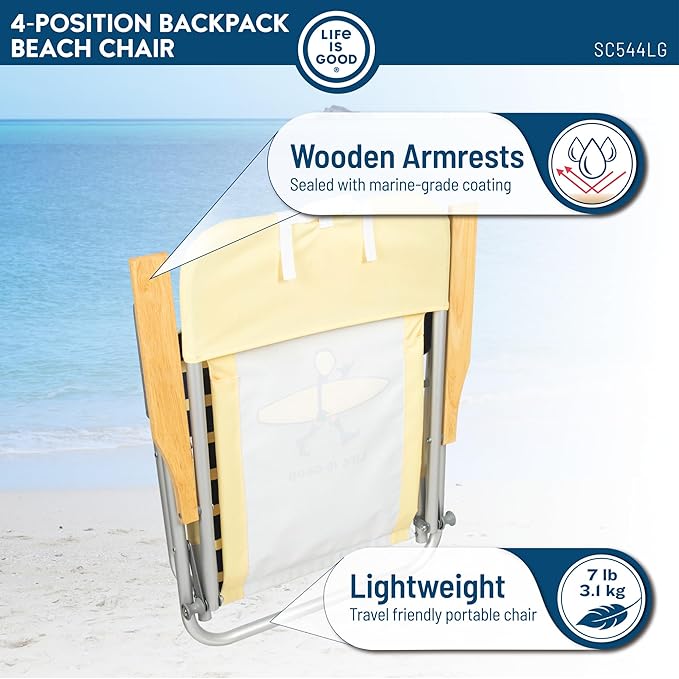 Life is Good 2-Pack 4-Position Aluminum Backpack Beach Chairs Portable Folding Camp Chairs with Carrying Straps for Camping Beach Tailgating Multi Color