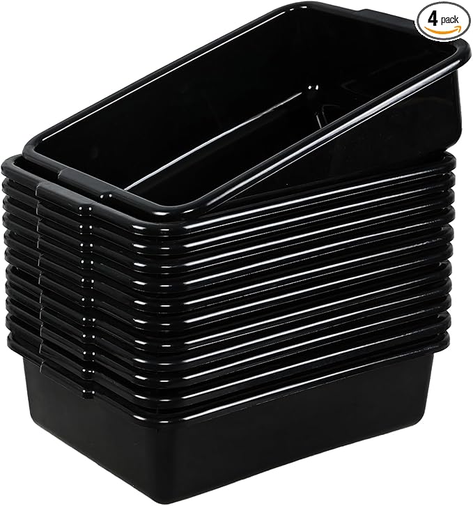 12-Pack Commercial Bus Tubs Bus Box/Tote Box Wash Basin Tub with Handles Black (13 L)