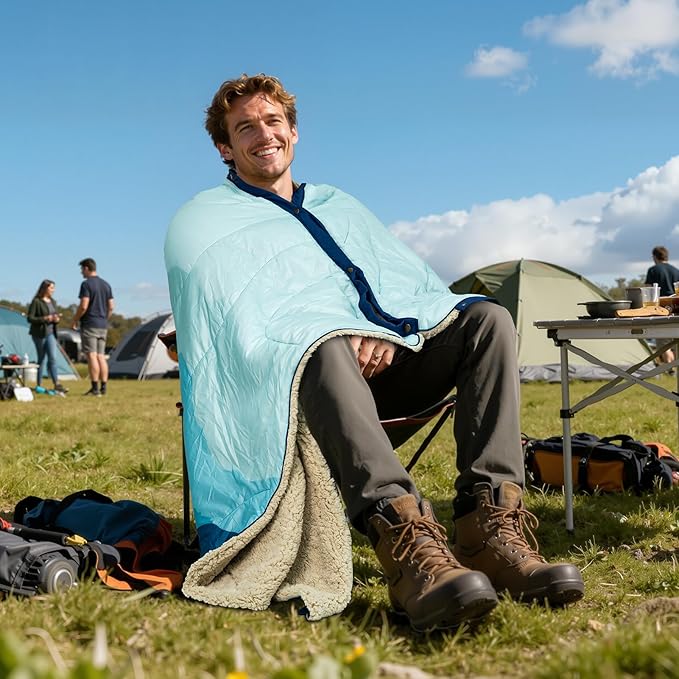 Outdoor Camping Blanket - Puffy Camping Blanket PackableSherpa Fleece Warm Blanket for Camping Outdoors Travel Stadium Festivals Beach Hammock 56x 78 Machine Washable DWR Lightweight