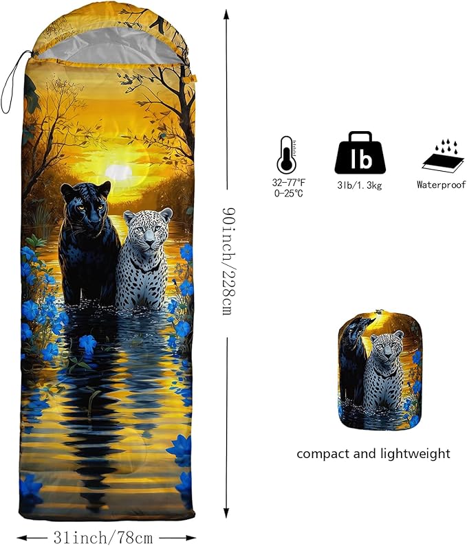 AILONEN Floral Wolf Sleeping Bag for Girls WomenWarm and Cool WeatherLightweightWaterproof BackpackingColorful Flower Animal Print Sleeping Bag for Camping
