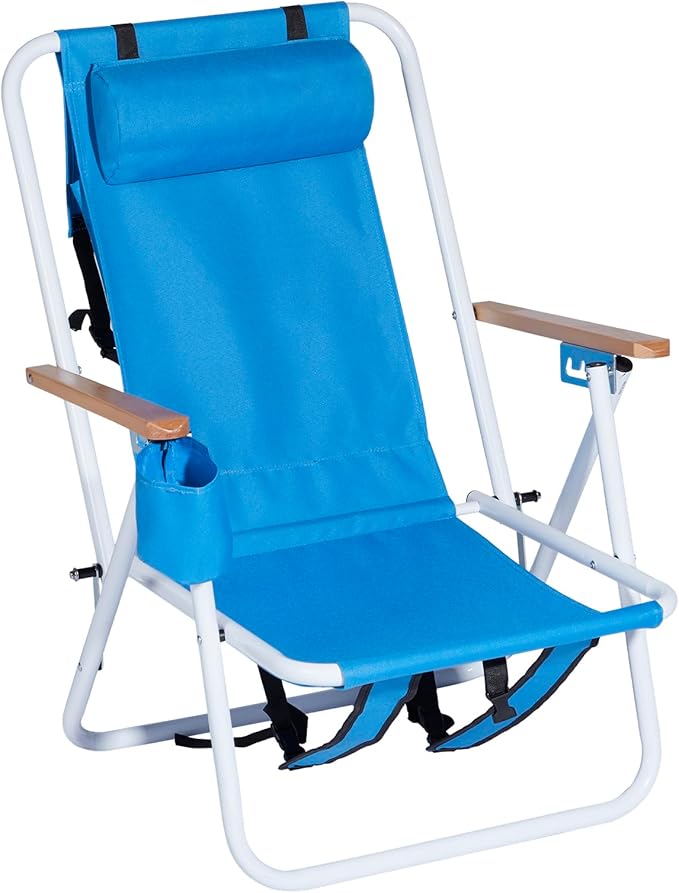 Bonnlo Backpack Carry Chair Set of 2 w/Cup Holder Portable Foldable 4-Position Reclining Heavy-Duty Camping Chair Supports 265 lbs (120 kg) for Beach Lawn Concert Fishing (Blue)