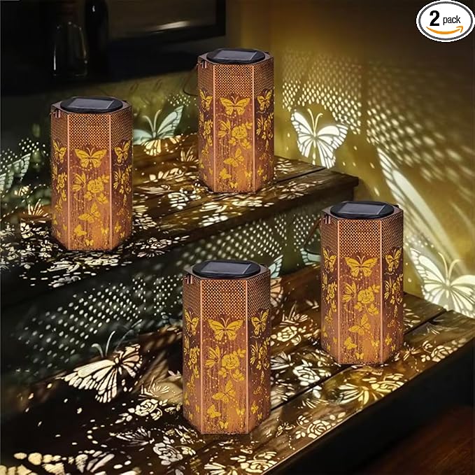 Mothers Day Gifts for Mom Grandma - Birthday Gifts for Women 4 Pack Butterfly Solar Lanterns Outdoor Waterproof - Butterflies Solar Lights Outdoor Garden Decor for Outside