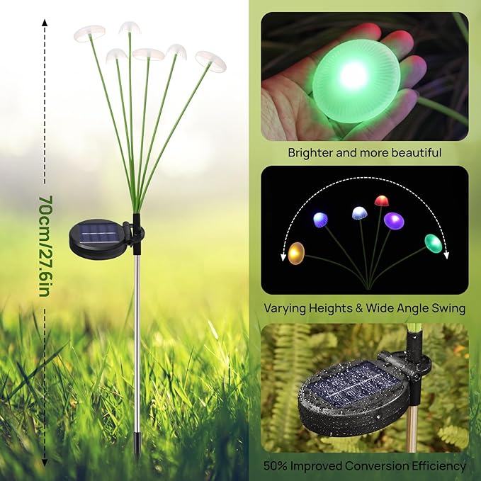 Solar Garden Lights 6-Pack Dual Mode LED Solar Mushroom Lights Waterproof Firefly Outdoor Decor for Yard Patio and Pathway – Colorful Jellyfish Ambiance