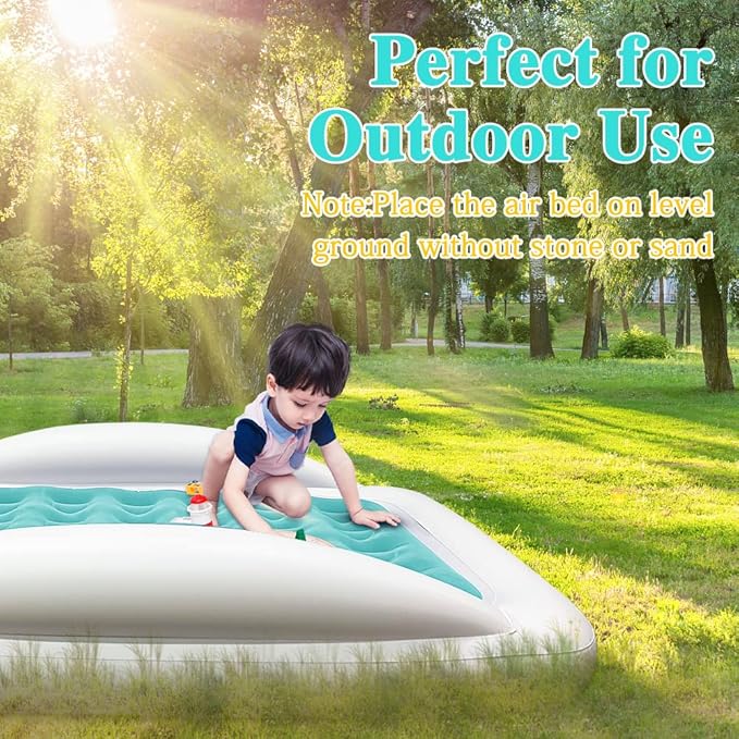 Inflatable Kids Travel Bed Toddler Air Mattress SetPortable Blow Up Mattress Sleeping Bed Cot with Bed Rails and Electric Pump Ideal for Road Trip