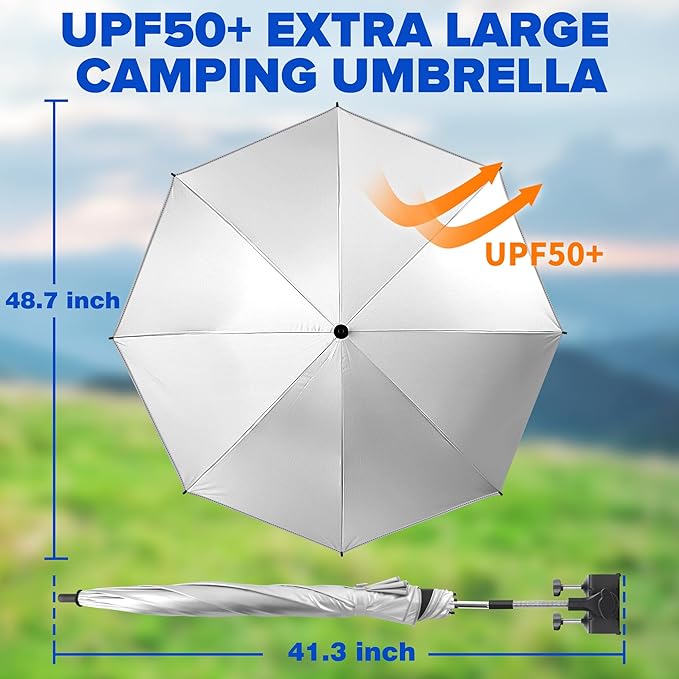 Beach Umbrella 2PACK 48.7inch Chair Umbrella with Clamp adjustable 360° UV Protection Large Camping Chair Umbrellas for Camping chair Glof CartTable(ChairTable not include)