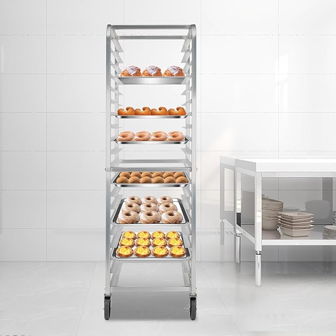 20-Tier Sheet Pan Rack6063 Aluminum Alloy Bread Baking Speed RackHome Kitchen Tiered Rolling Cart4 Wheels for PastryCookiesBreadDoughPizza