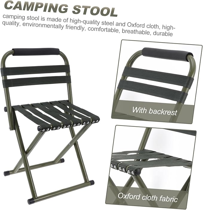 1pc Portable Folding Chair for Fishing Camping Outdoor Use Lightweight Breathable Non- Design Green for Support