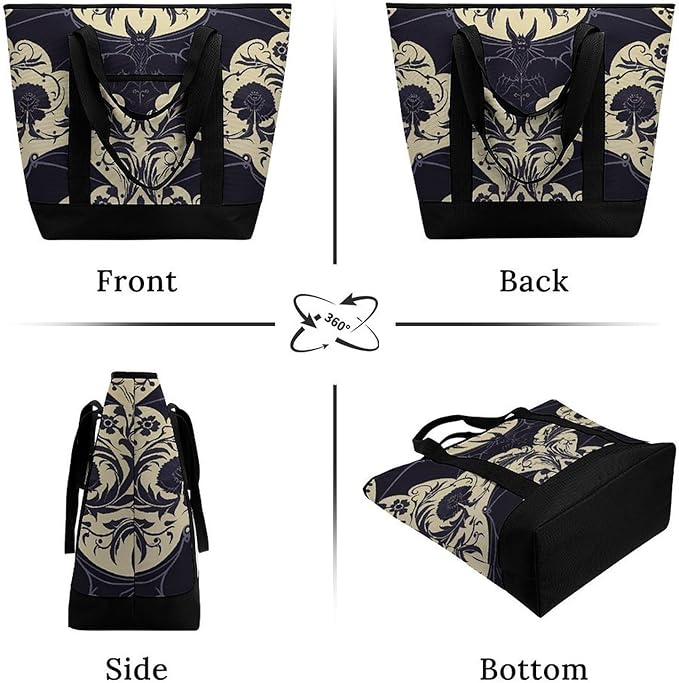Insulated Shopping BagLarge Reusable Cooler Bags Bat Pattern Printed Foldable Shopping BagTravel Waterproof Shoulder Bag