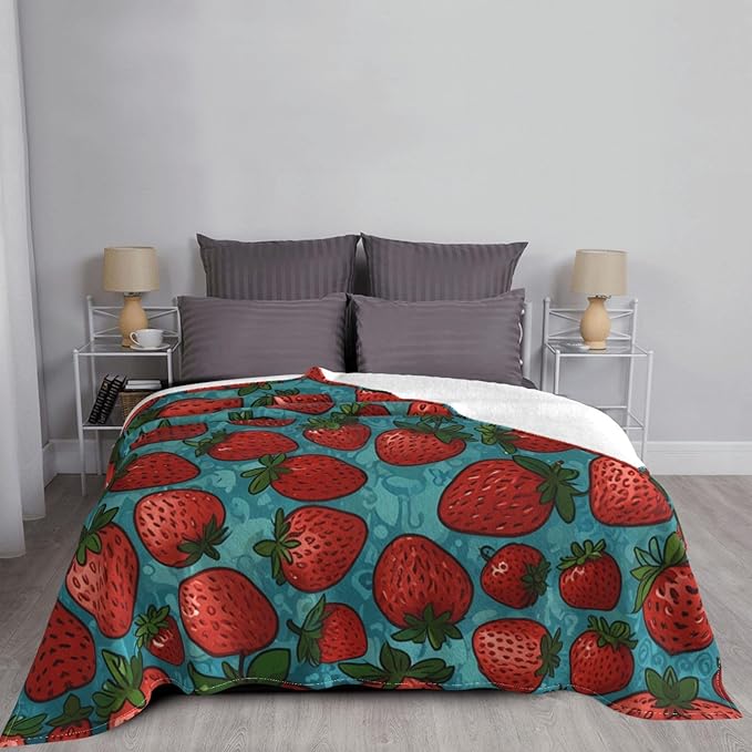 Strawberryies 50x40 Printed Soft Fleece Blanket for Sofa Bed and Camping - Cozy Blanket for Travel Picnics Nighttime Use
