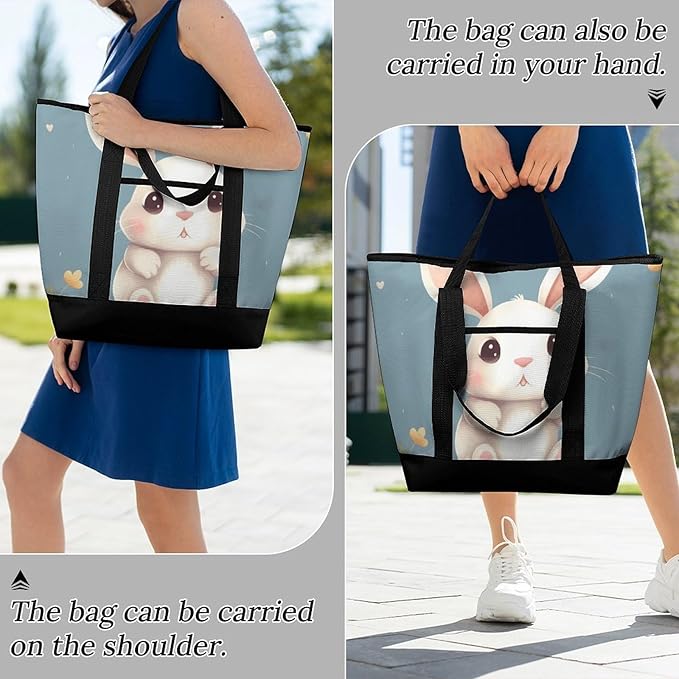 Insulated Shopping BagLarge Reusable Cooler Bags Cartoon Cute Bunny Printed Foldable Shopping BagTravel Waterproof Shoulder Bag