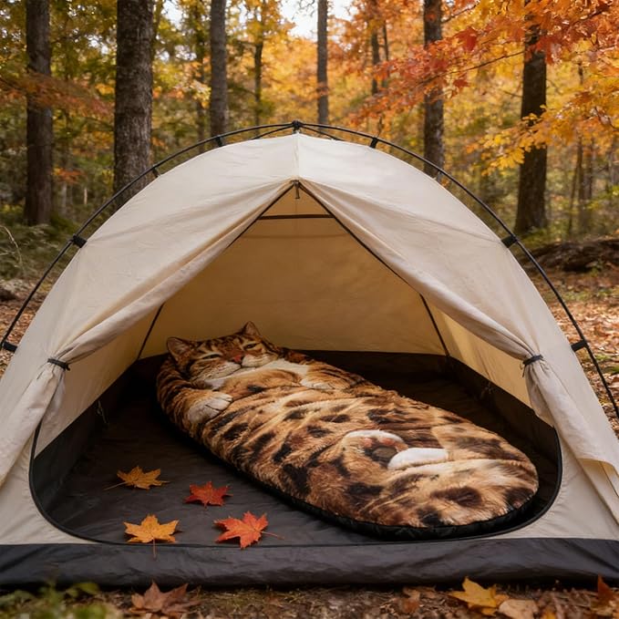Adult Cat Pattern Envelope Sleeping Bag - Plush Cat Envelope Sleeping Bag for Adult - Plush Warm Washable Camping Blanket