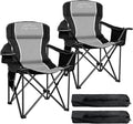 2PCS Folding Camping Chair Portable Outdoor Heavy Duty Padded Chairs Lawn Chair with Cup Holder Storage Pocket and Cooler Bag Supports 480LBS Black