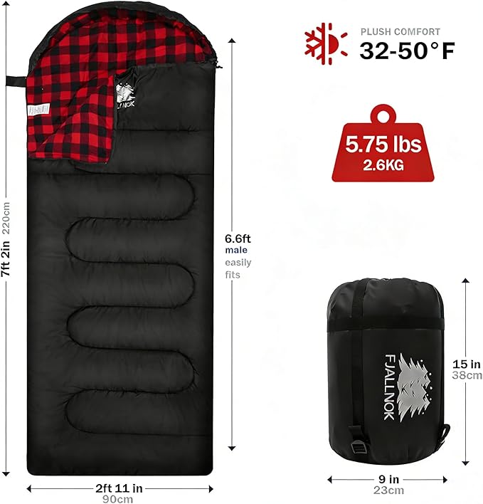 100% Cotton Flannel Sleeping Bag for Adults Big&ampTall Size Backpacking Lightweight Waterproof for Girls Boys Mens Teen for Camping Hiking Outdoor Travel with Compression Bags