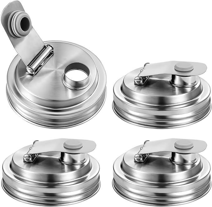 Generic 4Pcs Leak Proof Seal Pitcher Cover 3.4-Inch Round Thread Design Rust Proof Stainless Steel Mason Jar Pour Spout Lid
