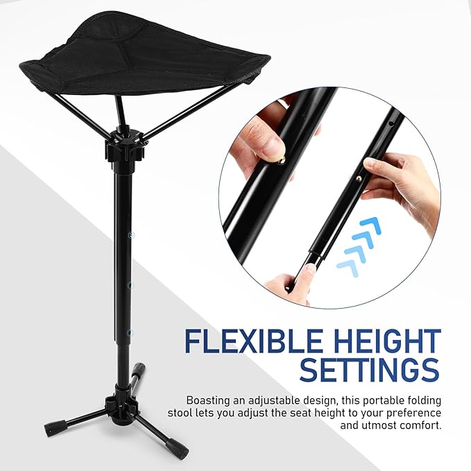 Outdoor Folding Stool Portable Collapsible Tripod Seat Adjustable Height Lightweight Camping Chair for Fishing Hiking Queuing