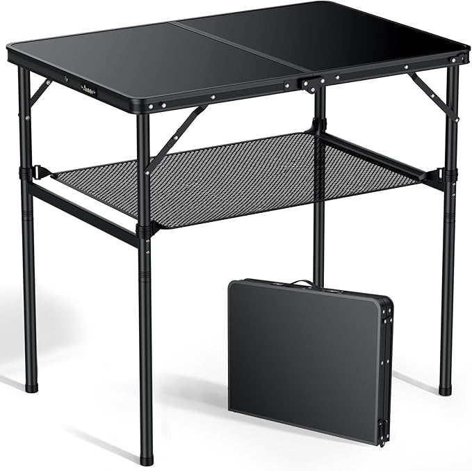 Anbte 3ft Camping Table Foldable with Storage Net 3 Heights Max 29.5 Aluminum Camping Table with Portable Handle Lightweight for Travel Outdoor Beach Picnic Patio Indoor 36 x 24 Pure Black
