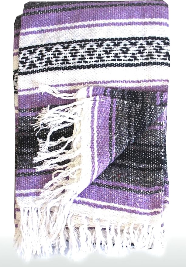 Del Mex Classic Mexican Blanket Large Authentic Woven Falsa Throw (70x50) Artisan Southwest Décor for Beach Yoga Outdoors (Lavender)