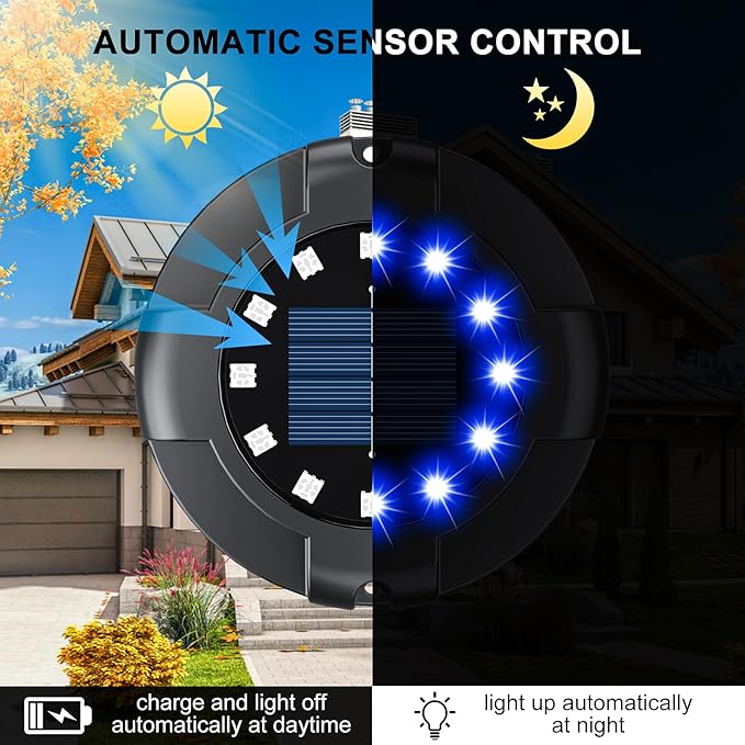Solar Pathway Lights Outdoor 12 Packs Bright Blue 16 LEDs Solar Ground Lights Walkway Lights with Side Light Waterproof Solar Deck Light for Yard Walkway Garden Poolside Driveway Decorations