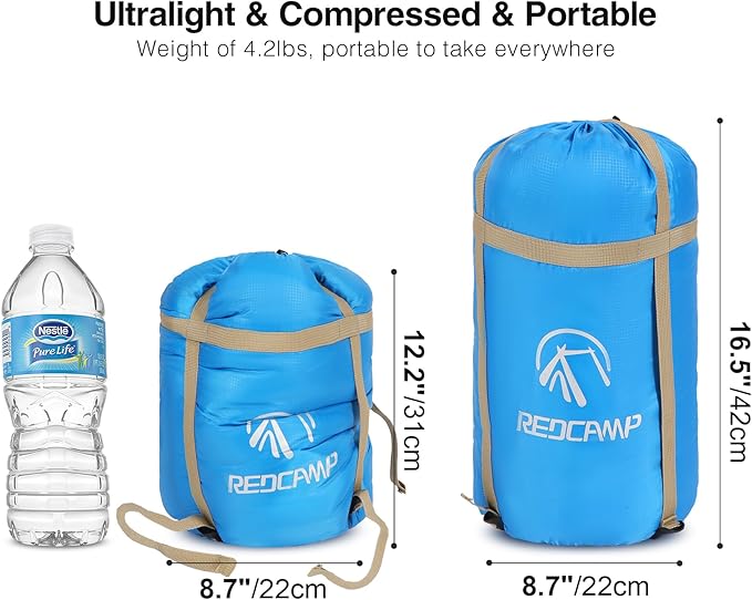 REDCAMP Ultra Lightweight Sleeping Bag for Backpacking Hiking Comfort for Adults Warm Weather with Compression Sack
