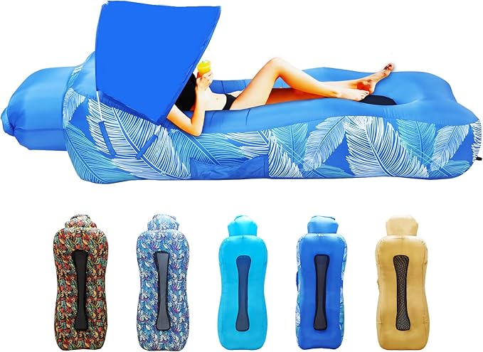 Inflatable Couch Inflatable Lounger Air Sofa | No-Pump Blow Up Couch | Ergonomic Design Air Couches Outdoor for Camping &amp Park &amp Beach Upgrade Your Camping Accessories-with Sun Shade