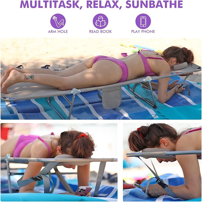 Backpack Beach Tanning Chair with Canopy Sun Shade &amp Face Hole 6 Position Folding Lounge Sun Chair for Adults Outside Reading Sunbathing Poolside Camping Lawn UPF 50+ 2 Pack Patent Design