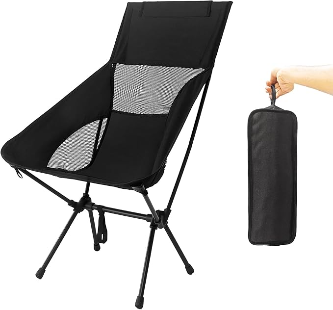 IEJ High Back Camping Chair Ultra-Lightweight Compact Folding Backpacking Chair for Adults with Carry Bag Quick Setup for Outdoor Camping Beach &amp Hiking Travel-Black