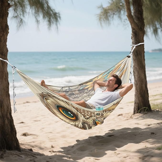 ALAZA Cute Owl Flowers Camping Hammocks Single or 2 Person 500 lbs Portable Parachute Travel Hammock w/Tree Straps for Hiking Backpacking Indoor Outdoor