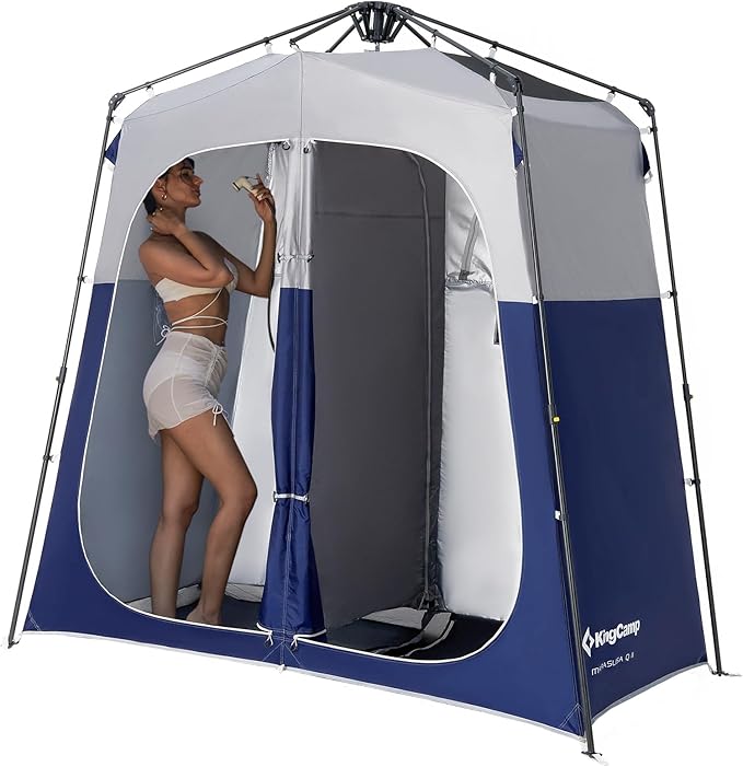 KingCamp Instant Shower Tent Portable Superior Stable Privacy Shelter 2 Large Rooms Outdoor Toilet Tent with Floor for Beach Camping &amp Hiking Setup in Under 60s