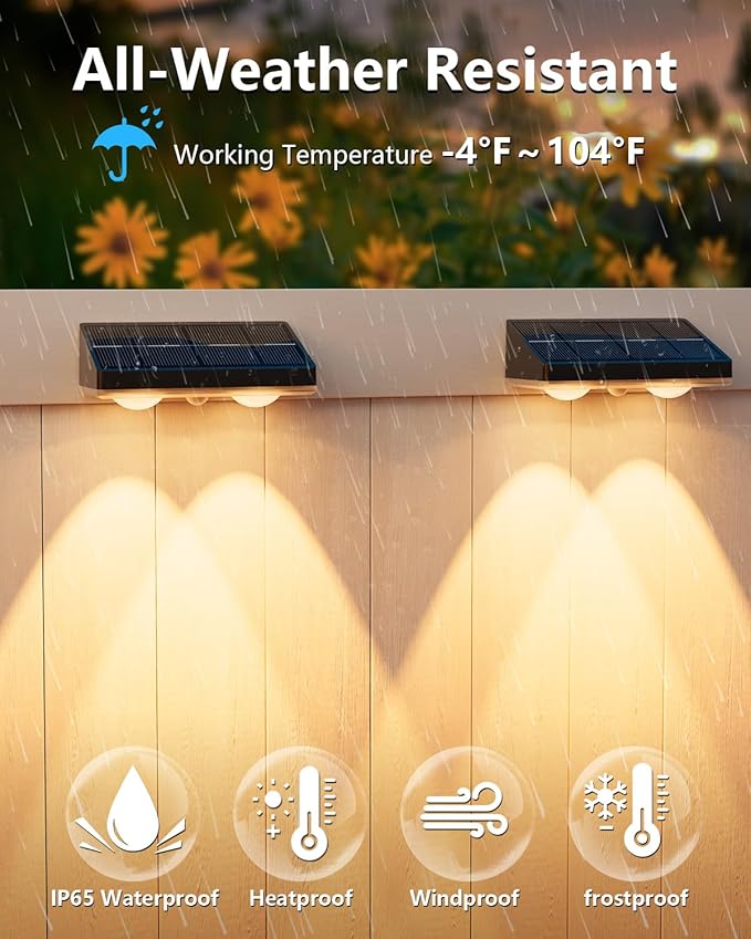 VOLISUN Solar Fence Lights 16 Pack Solar Powered Fence Lights Outdoor with Warm White LED Spot Lens IP65 Waterproof Solar Lights Outdoor for Patio Backyard Railing Deck（Black）