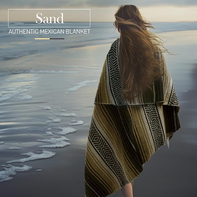 Authentic Large Handwoven Mexican Blanket - Soft Yoga Blankets - Durable Serape - Lightweight Falsa Blanket Beach Camping Picnic Equestrian Saddle Outdoor Blankets 70x50 - Sand