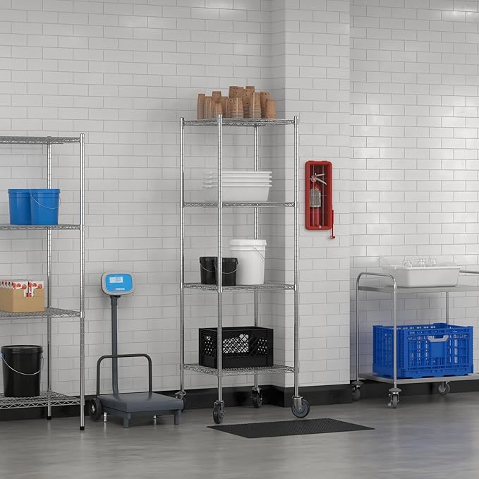 Commercial NSF Listed Chrome Mobile Wire Shelving Kit 24 x 24 x 80 with 4 Shelves Perfect for Warehouse Walk-in Refrigerator Freezer Grocery Store Restaurant Dishroom