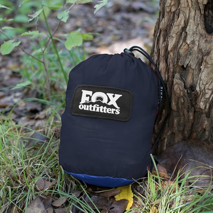 Fox Outfitters Neolite Single Camping Hammock - Lightweight Portable Nylon Parachute Hammock for Backpacking Travel Beach Yard. Hammock Straps &amp Steel Carabiners Included