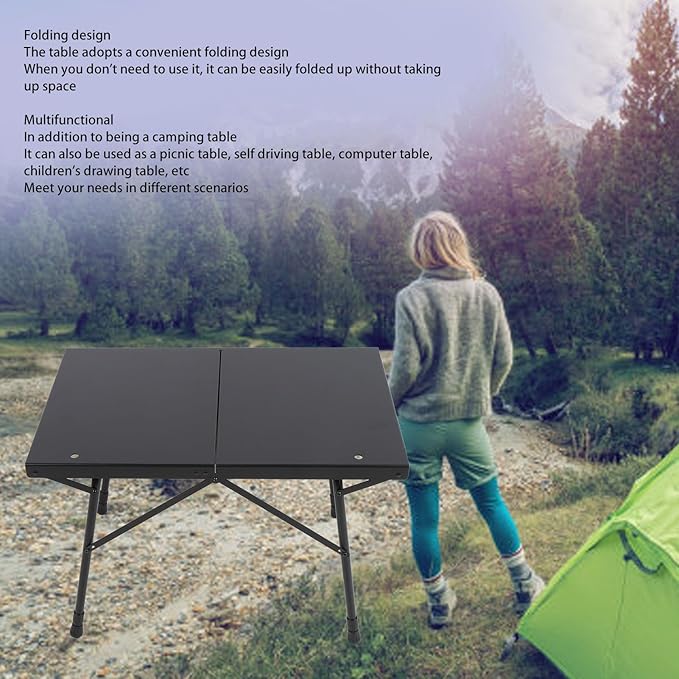 Camping Table Folding Portable Camp Side Table with Adjustable Height Aluminum Alloy Lightweight Camping Table for Outdoor Picnic BBQ Cooking
